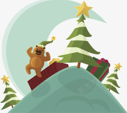五角星饰品圣诞节森林插画高清图片