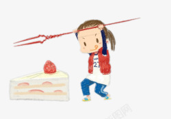 蛋糕小人手绘小人吃蛋糕高清图片