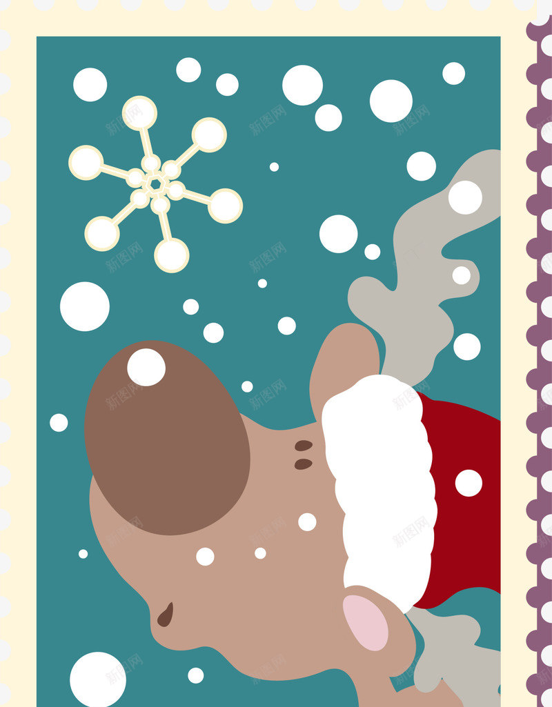 圣诞节黄色麋鹿邮票png免抠素材_新图网 https://ixintu.com 下雪 呆萌麋鹿 圣诞节邮票 白色雪子 麋鹿邮票 黄色邮票