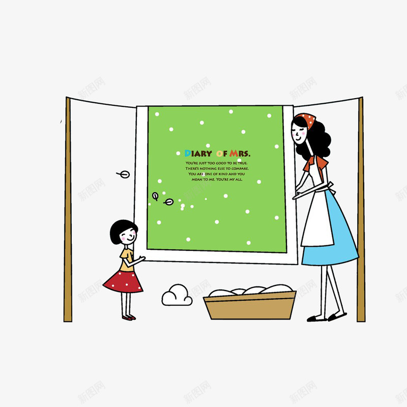 和妈妈一起洗衣服的小女孩png免抠素材_新图网 https://ixintu.com 卡通插画 和妈妈一起洗衣服的小女孩 晒被单 洗衣服的女人
