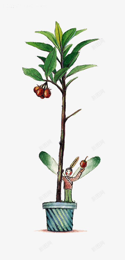 树下摘苹果的精灵png免抠素材_新图网 https://ixintu.com png 手绘 植物 精灵 翅膀 苹果树