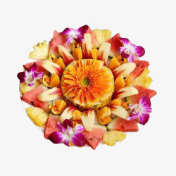 菠萝鲜花热带水果精美拼盘高清图片