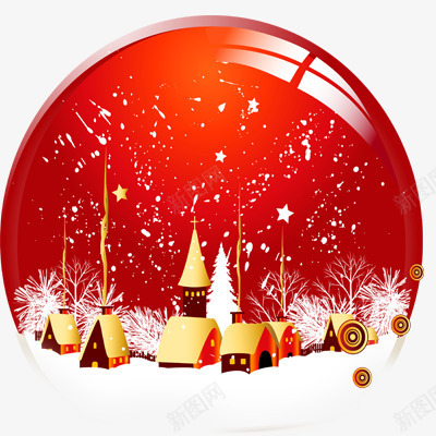 圣诞水晶球png免抠素材_新图网 https://ixintu.com 下雪 圣诞 村庄 水晶球 红色
