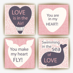 花纹海豚四个美丽的爱的卡片矢量图高清图片