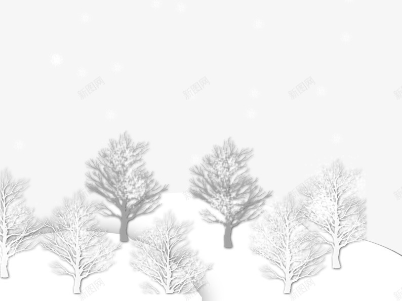 卡通雪山上的树psd免抠素材_新图网 https://ixintu.com 下雪 冬季 卡通树 白色 雪景 雪花