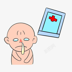鼻涕泡卡通生病流鼻涕泡的宝宝高清图片