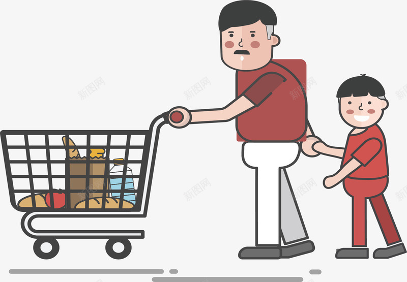 推着购物车购物的人矢量图ai免抠素材_新图网 https://ixintu.com 买东西 矢量png 购物 超市购物 跟爸爸购物 逛超市 矢量图