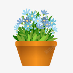 卡通蓝色的小花盆栽矢量图素材