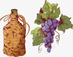 卡通葡萄麻绳红酒瓶矢量图素材