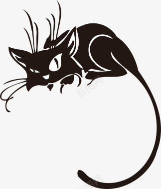 手绘卡通卧着的黑猫矢量图图标图标