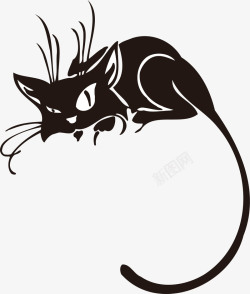 卧着的黑猫手绘卡通卧着的黑猫矢量图图标高清图片