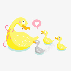 鸭妈妈和鸭宝宝手绘图素材