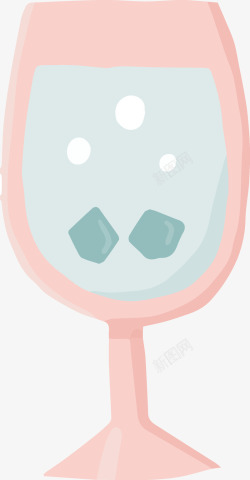 玻璃酒杯手绘粉色鸡尾酒果汁冰块矢量图高清图片
