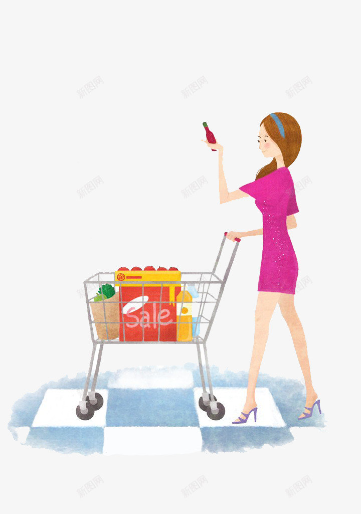 超市里的女人png免抠素材_新图网 https://ixintu.com 买东西 推车 购物车 超市