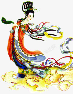 中秋节手绘橙色衣服美女素材