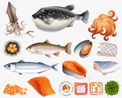 一堆海鲜食品插画素材