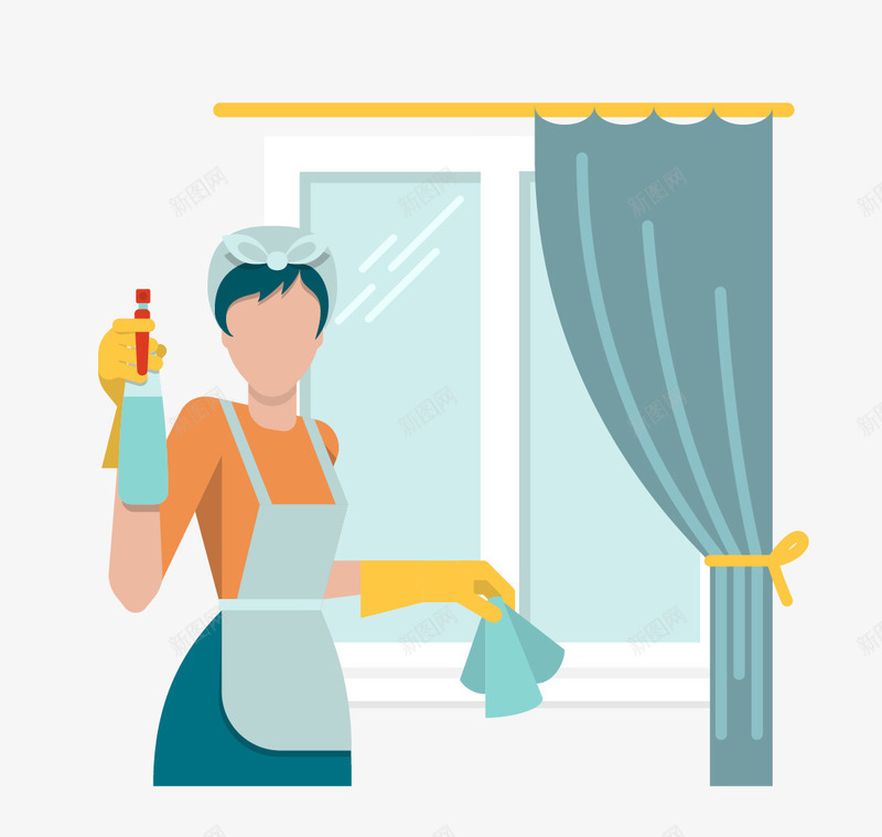 居家女人png免抠素材_新图网 https://ixintu.com 居家女人 打扫卫生 玻璃 窗帘