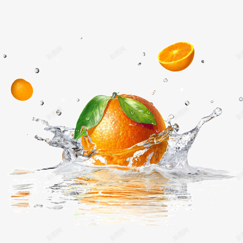 新鲜水果橙子水花png免抠素材_新图网 https://ixintu.com 新鲜 橙子叶 橙色 水果 水花