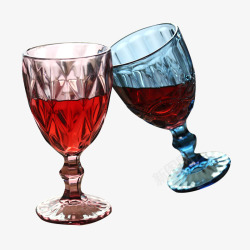 红色蓝色玻璃酒杯素材