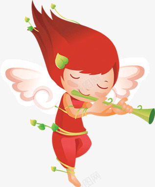 吹笛子的卡通小女孩png免抠素材_新图网 https://ixintu.com 卡通小女孩 吹笛子的卡通人物 翅膀