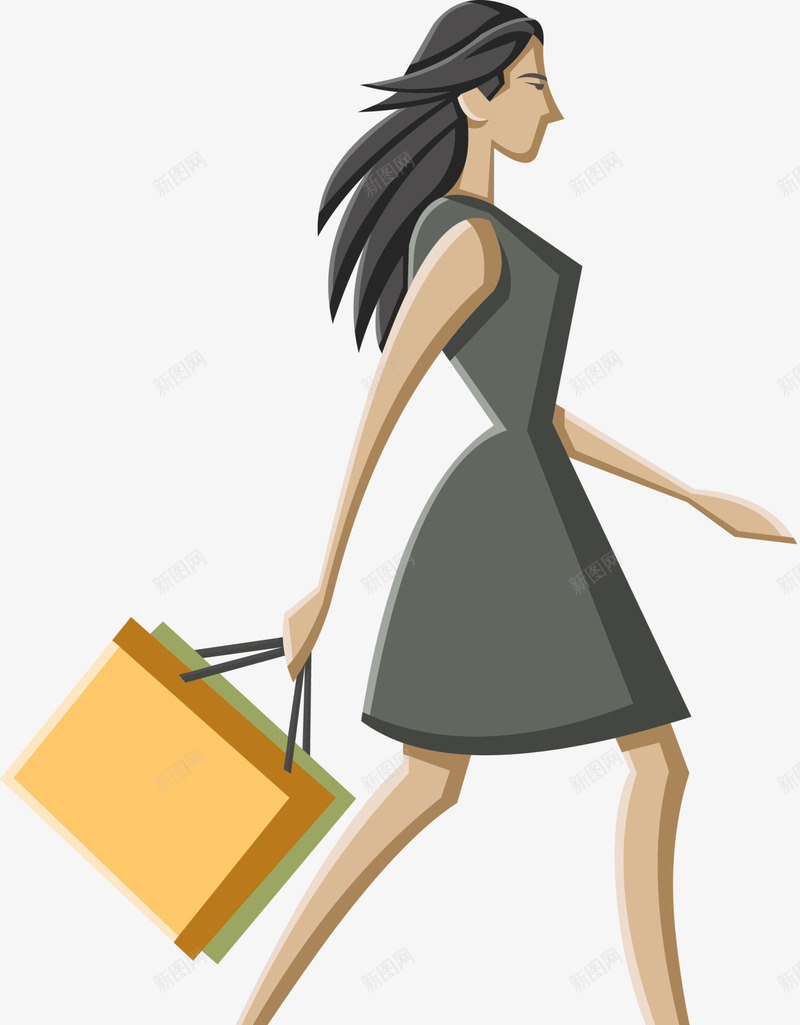 购物的女人人物插画png免抠素材_新图网 https://ixintu.com 人物插画 提着包 美丽女人 购物的女人 走路 长发女人 长直发 黑长直