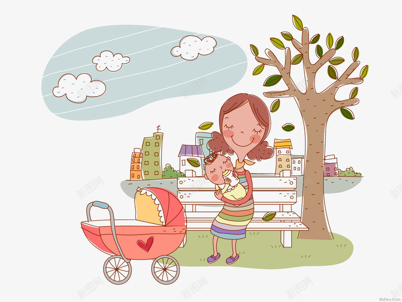 公园里的妈妈和宝宝png免抠素材_新图网 https://ixintu.com 公园里的妈妈和宝宝 手绘 插画 母爱