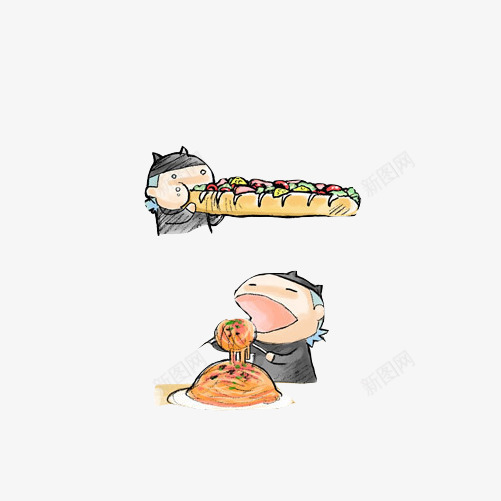 趣味面包绘画片png免抠素材_新图网 https://ixintu.com 吃东西 小人 手绘美食 拉面 长面包