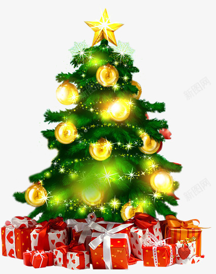 圣诞树与礼物盒png免抠素材_新图网 https://ixintu.com 圣诞快乐 圣诞树 圣诞节 点缀的星星 礼物盒
