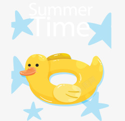 黄色鸭子泳圈夏日时光小黄鸭泳圈矢量图高清图片