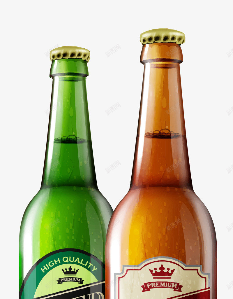 绿色玻璃啤酒瓶子png免抠素材_新图网 https://ixintu.com 啤酒瓶子 玻璃瓶子 绿色瓶子 质感 黄色瓶子 黄色盖子