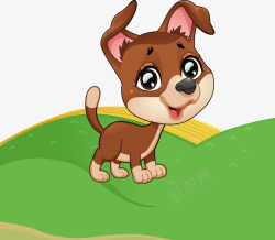 个性小动物手绘卡通可爱小狗草地矢量图高清图片