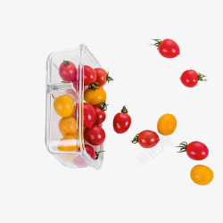 玻璃保鲜盒装了小番茄的玻璃透明保鲜盒高清图片