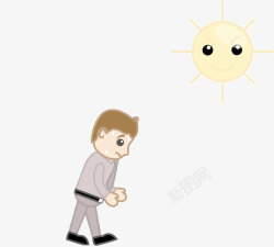 汗流浃背的太阳卡通走路小人高清图片