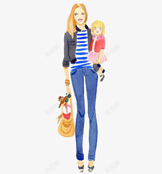 抱着孩子的女人png免抠素材_新图网 https://ixintu.com 卡通 女人 小孩 手绘 插画 时尚 购物