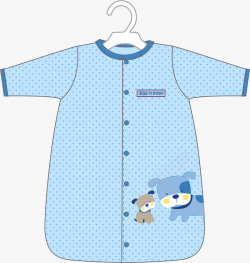 穿蓝色衣服的小婴儿卡通手绘蓝色小狗婴儿睡袋矢量图高清图片
