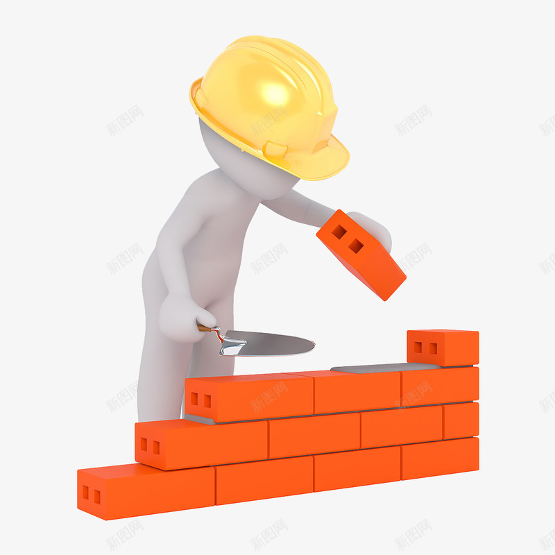 白色建筑工人png免抠素材_新图网 https://ixintu.com 安全帽 建筑工人 白色小人 红色砖头