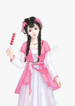 可爱粉色衣服手绘糖葫芦女孩素材