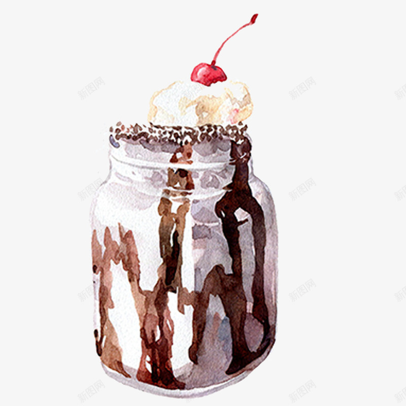 巧克力冰激淋png免抠素材_新图网 https://ixintu.com 冷饮 巧克力冰激淋 手绘 玻璃杯 甜点 白色的 简图