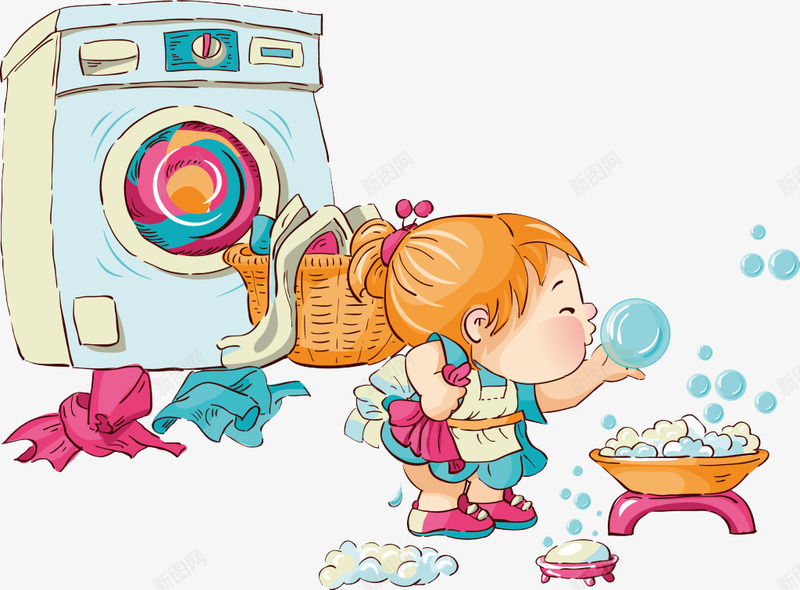 洗衣服的小女孩png免抠素材_新图网 https://ixintu.com 女孩 泡沫 洗衣服 洗衣机