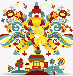 城堡装饰品圣诞缤纷插画高清图片