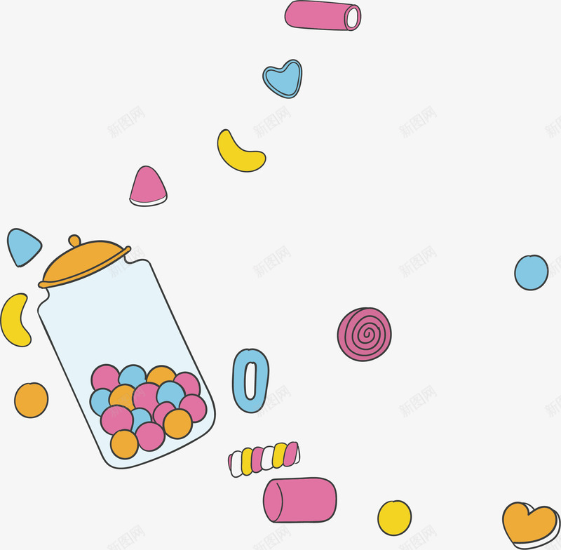 彩色水果糖玻璃瓶矢量图ai免抠素材_新图网 https://ixintu.com 巧克力 棒棒糖 水果糖 糖果 矢量图