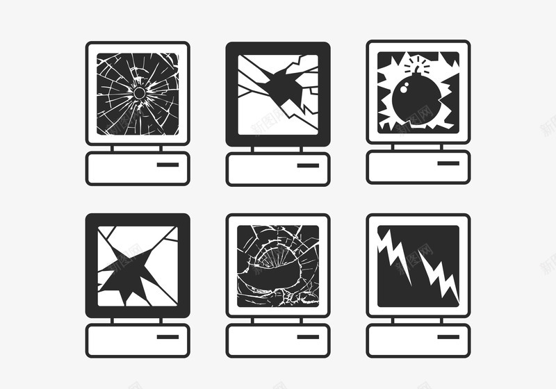 黑白色玻璃屏幕矢量图eps免抠素材_新图网 https://ixintu.com 屏幕碎裂 海报素材 矢量屏幕 矢量素材 破碎的屏幕 装饰素材 黑白机器屏幕 矢量图
