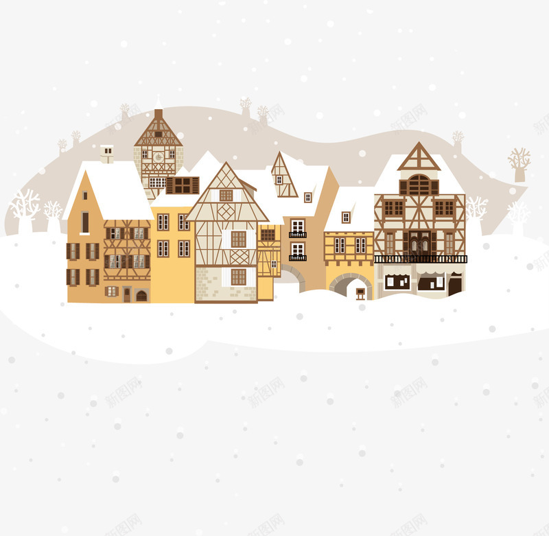 一排雪房子png免抠素材_新图网 https://ixintu.com 下雪 雪中的房子 雪地 雪屋顶
