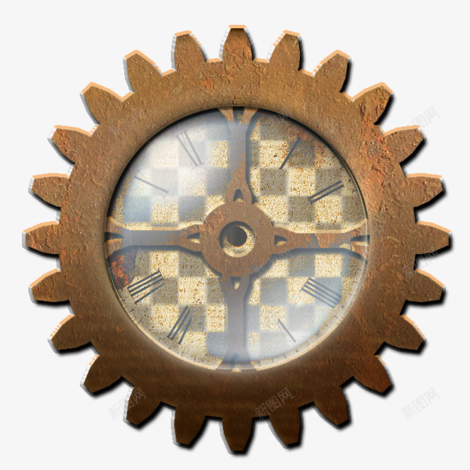 轴轮钟表png免抠素材_新图网 https://ixintu.com 机械 棕色 轴轮 钟表
