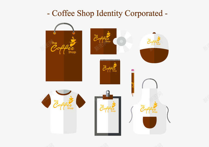 咖啡店元素png免抠素材_新图网 https://ixintu.com 包装袋 帽子 衣服 袋子