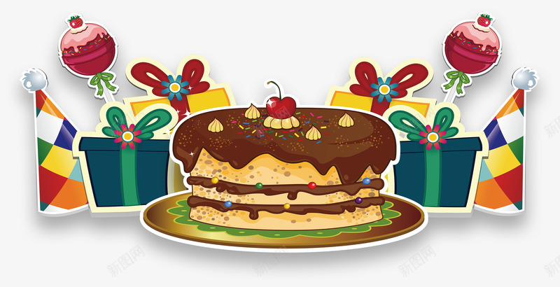 卡通蛋糕礼物装饰图案png免抠素材_新图网 https://ixintu.com 免抠PNG 卡通 生日蛋糕 礼物 糖果 蛋糕 装饰图案