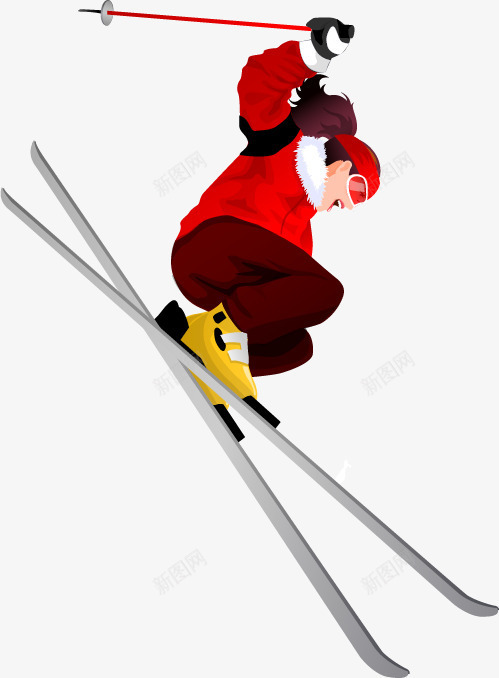 卡通手绘红色衣服滑雪女孩png免抠素材_新图网 https://ixintu.com 冒险 女孩 滑雪 红色 运动