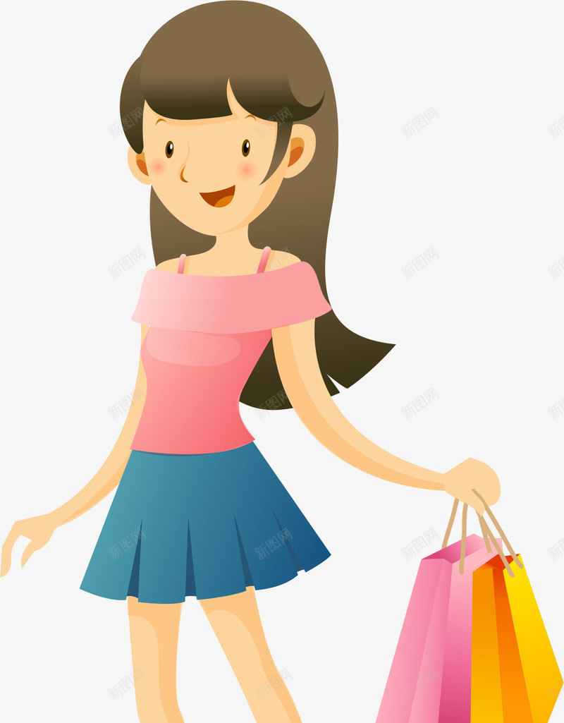 提着购物袋的人png免抠素材_新图网 https://ixintu.com 卡通人物 女孩 女生 站着的人