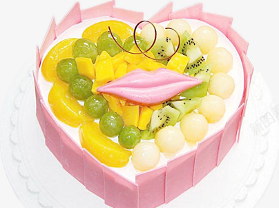 水果生日蛋糕png免抠素材_新图网 https://ixintu.com 奶油蛋糕 水蜜桃 粉色巧克力片 青葡萄