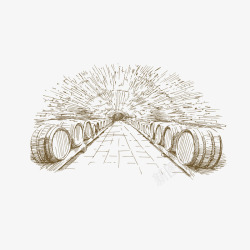 葡萄洒葡萄酒庄线条画高清图片